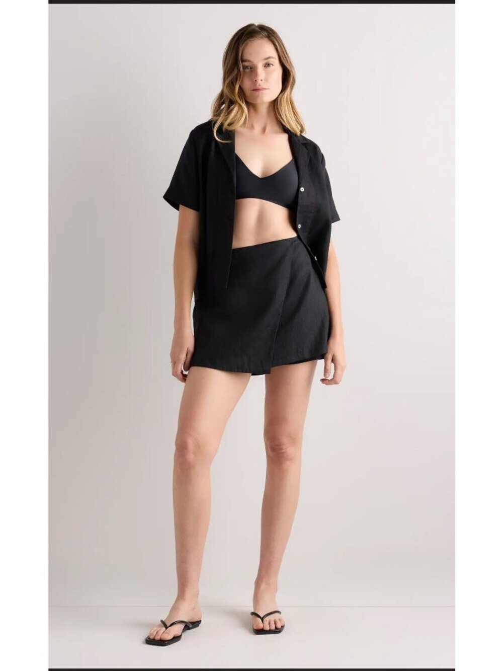 Quince Black European LinenWrap Skort Size 12